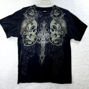 MMA Elite Mens L Black Graphic T Shirt Skull Cross Dagger Gothic Y2K Streetwear